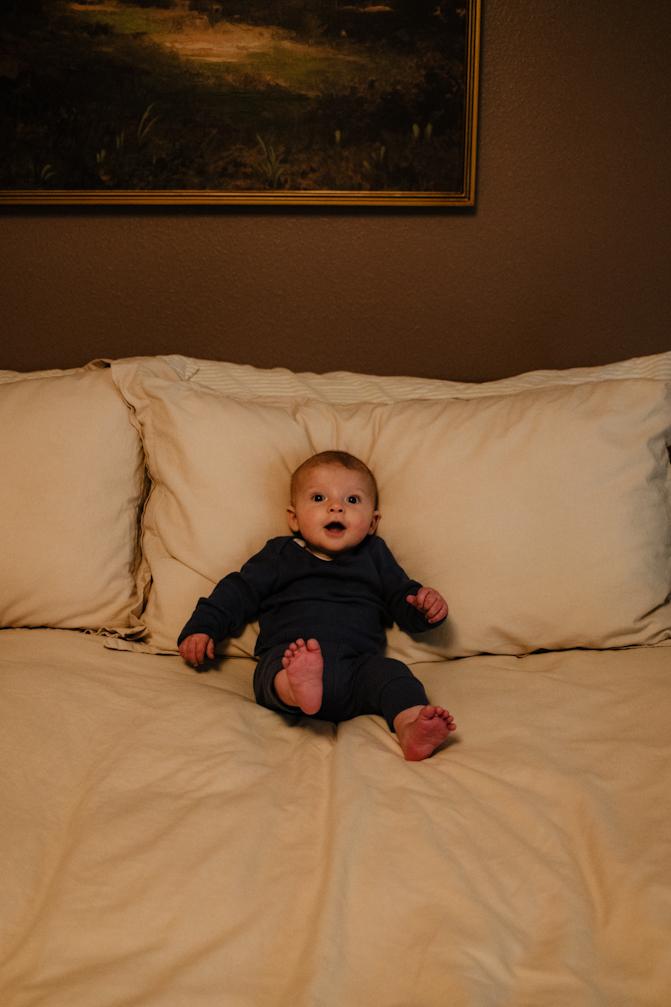 Sawyer in a big bed