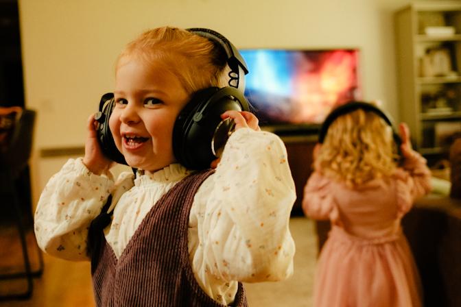 Everytime the nieces come over, they can't help but put all of my headphones on.