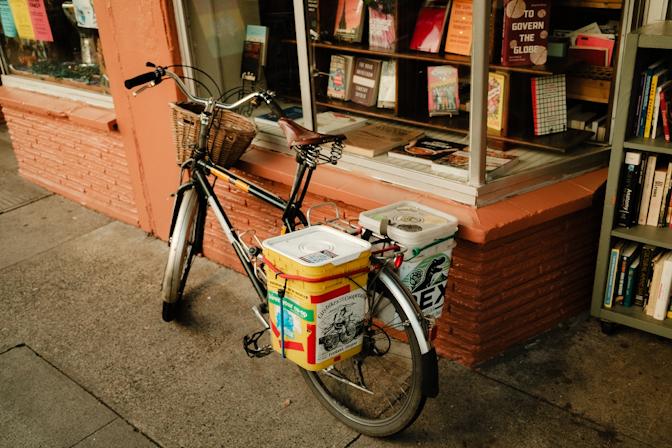 Bike outside of Belmont Books