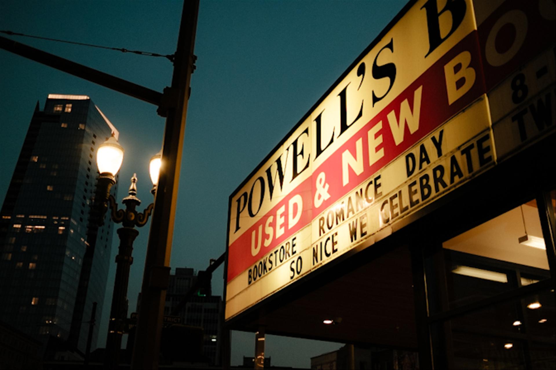 Powell's entrance at night